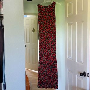 Black with Red Rose Print Maxi Dress